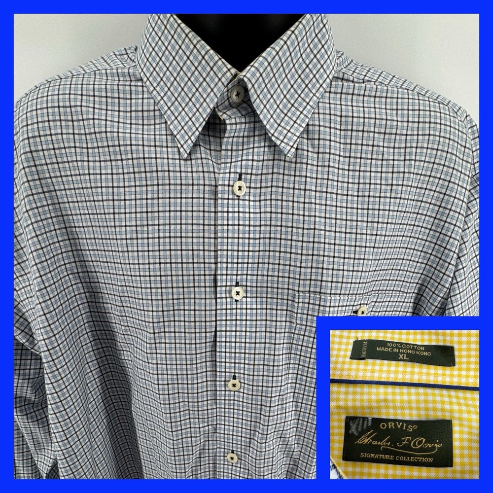 Orvis Signature‎  Mens Plaid Button Down Shirt Long Sleeve Cotton Dress Shirt XL